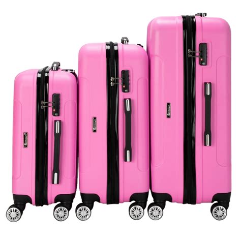 pink hard shell suitcases.